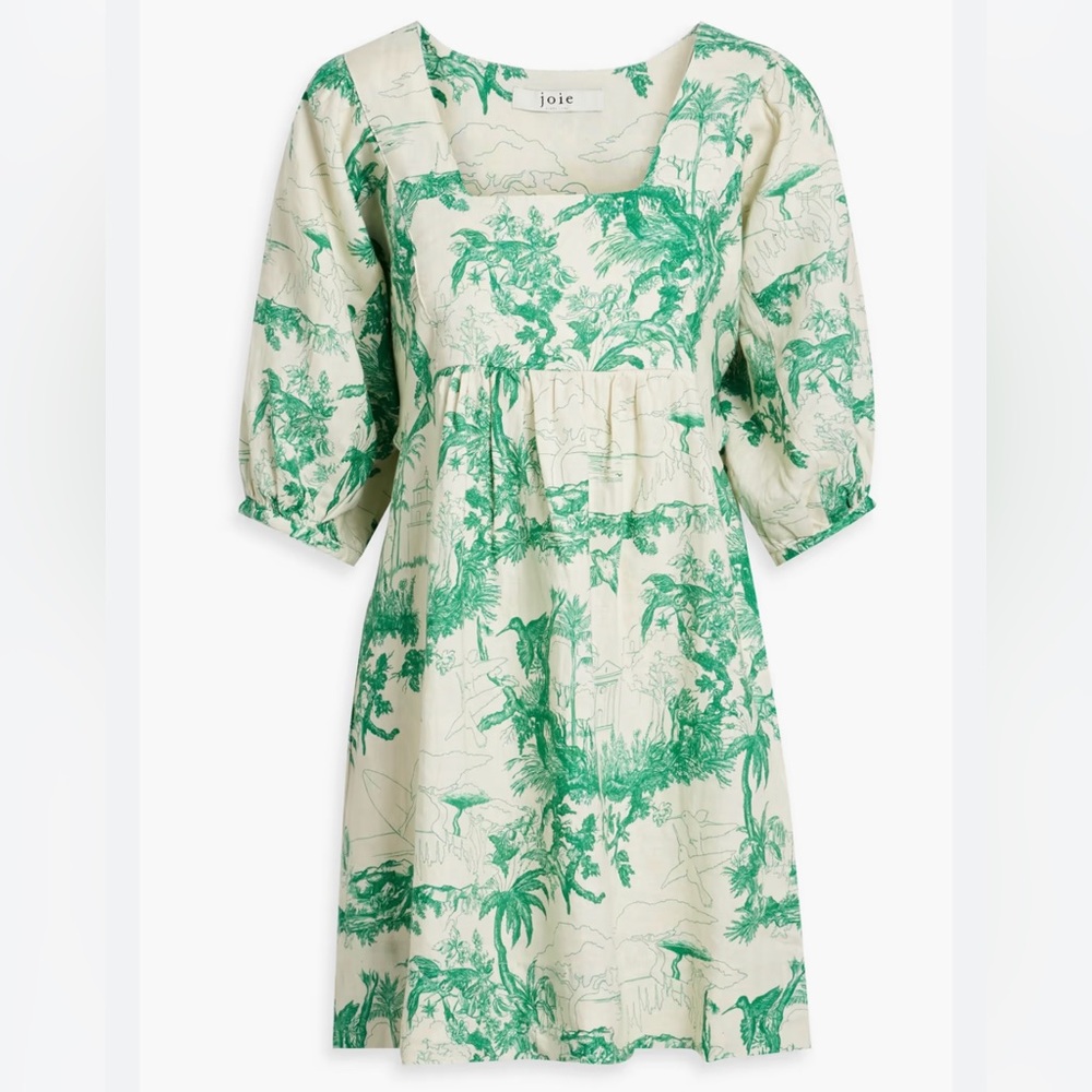 Joie Jade gathered printed linen mini dress